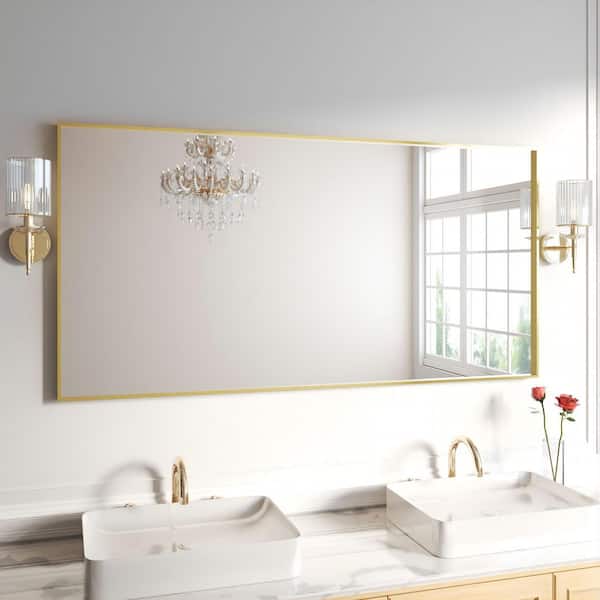72 in. W x 36 in. H Gold Aluminum Rectangular Framed Wall Bathroom Vanity Wall Mount Mirror