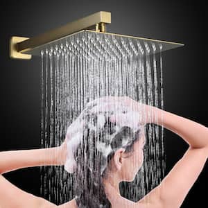 Modern Single Handle 1.8 GPM 10 in. Wall Mount Shower Head & Tub Faucet with Long Spout in Brushed Gold (Valve Included)