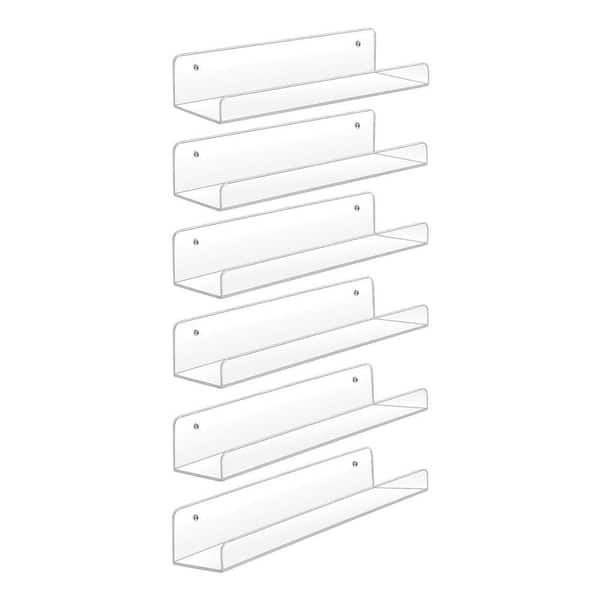 Angel Sar 15 in. Clear Wall Mounted Acrylic Floating Shelves, Picture Ledge Shelf, Bathroom Shelves (6-Pack)