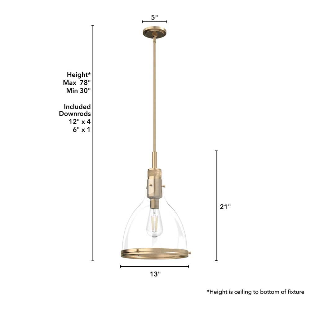 Alturas Gold 13" Bell Pendant with Clear Glass Shade