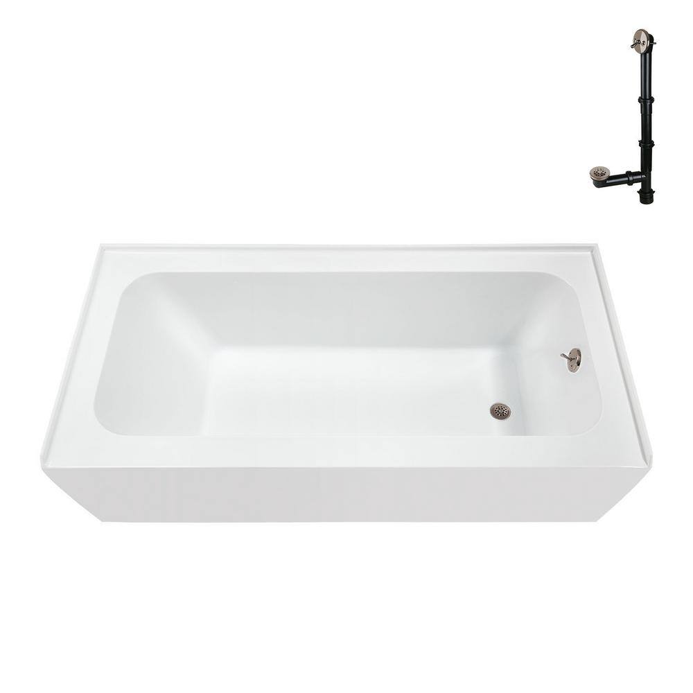 60-Inch Glossy White Acrylic Alcove Bathtub with Right-Hand Drain