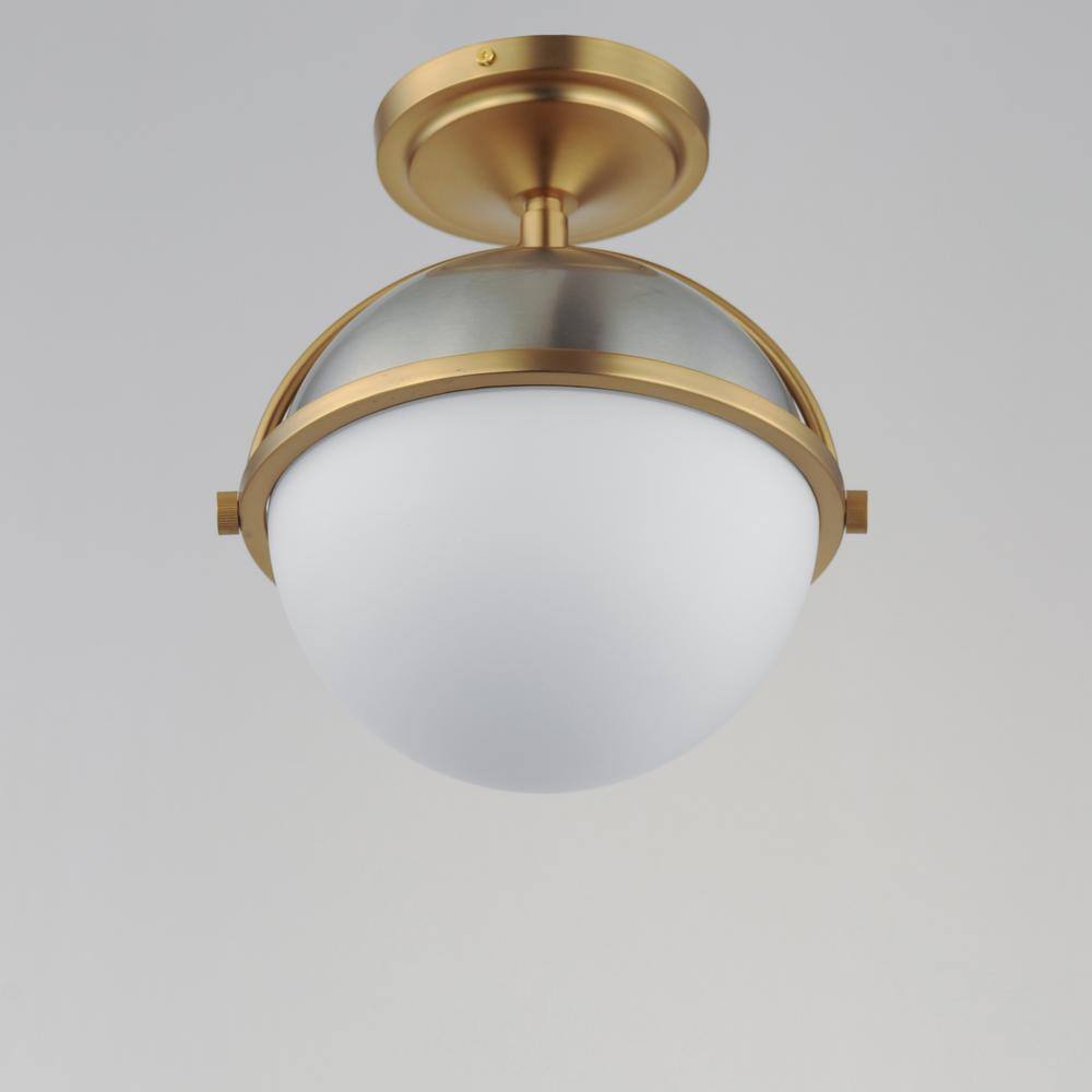 Satin Nickel and Brass Globe Semi-Flush Mount Light
