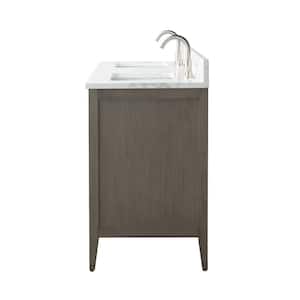 60 in. W x 22 in. D x 34 in. H Double Sink Bathroom Vanity Cabinet in Driftwood Gray with Engineered Marble Top in White