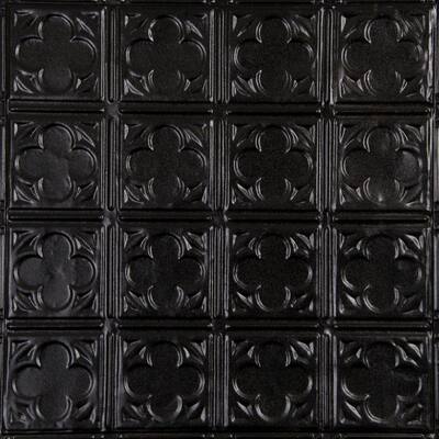 Pattern #35 24 in. x 24 in. Textured Black Satin Tin Wall Tile Backsplash Kit (5 pack)