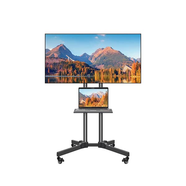 32-65 in. Mobile TV Stand on Wheels with Adjustable Laptop Shelf for LCD LED Flat Panel Curved Screen TV, Black