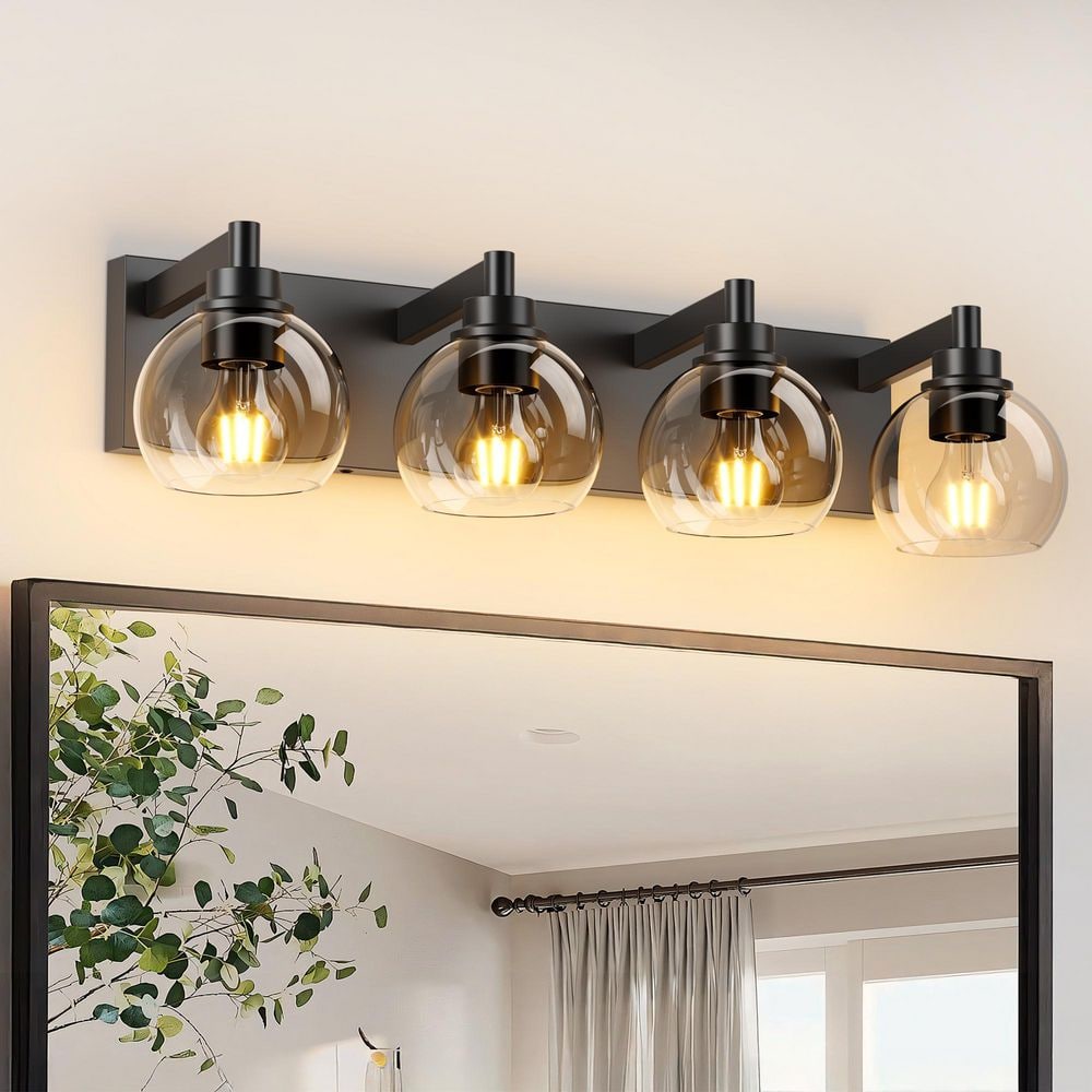 27 in. 4-Light Black Farmhouse Bathroom Vanity Light Fixture with Clear Glass Shades for Over Mirror(No Bulbs)-4 E26 price history on PriceWatchPro