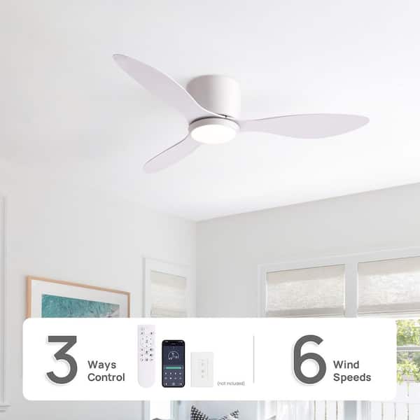 42 in. Smart Indoor Modern White Standard Ceiling Fan with Dimmable LED Light and Remote APP Wall Control Included