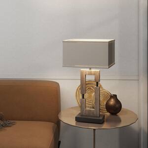 25.9 in. Wood Oatmeal Modern Minimalist USB Port Table Lamp With Shades (Set of 2)