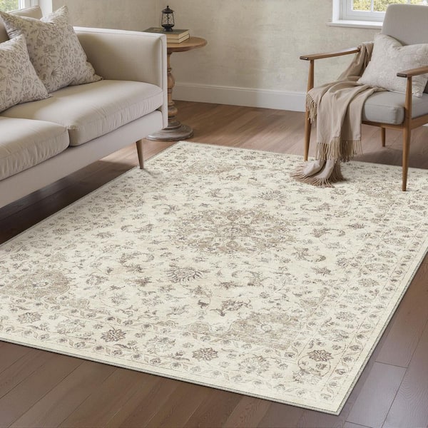 Washington Brown 3 ft. x 5 ft. Vintage Washable Medallion Distressed Area Rug