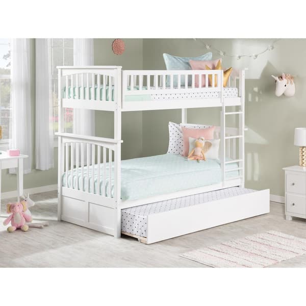 AFI Columbia Bunk Bed Twin over Twin with Twin Size Urban Trundle Bed in White