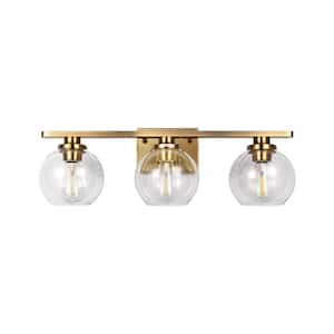 25 in. 3-Light Gold Bathroom Vanity Light, Modern Farmhouse Wall Sconce with Open Globe Glass Shades