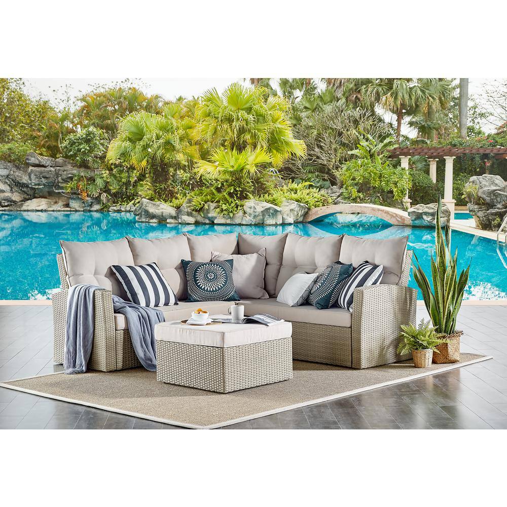 Canaan 26" Square All-Weather Wicker Outdoor Ottoman with Cushion
