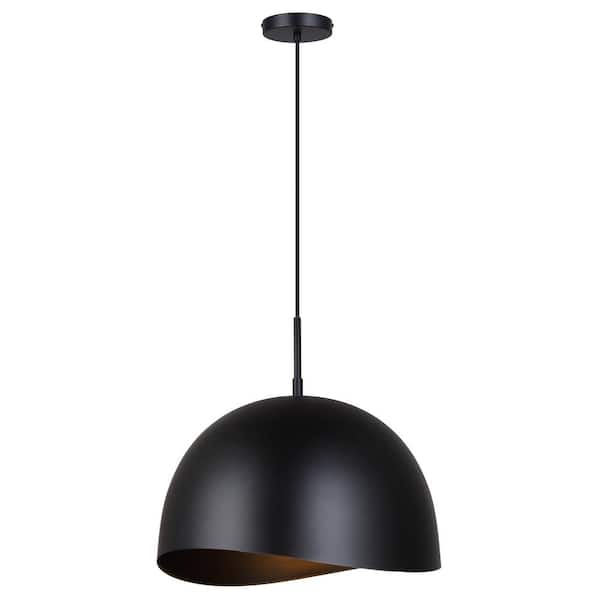 CANARM Henlee 60-Watt 1 Light Matte Black Modern Pendant Light with Black Metal Shade