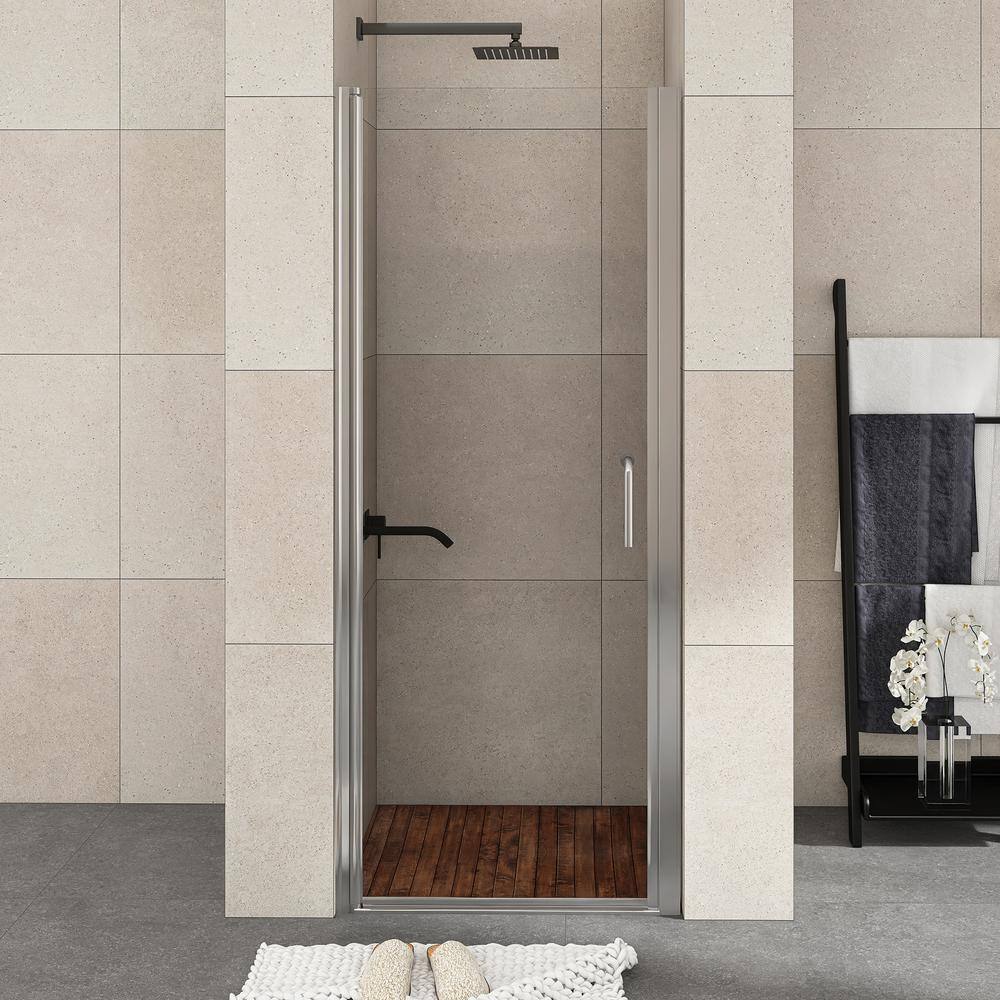 Chrome Semi-Frameless Pivot Shower Door with Clear Glass