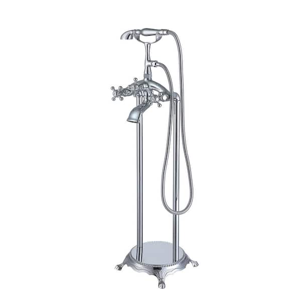 Freestanding Bathtub Faucet with Hand Shower in silver