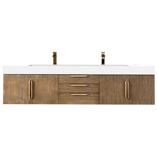 James Martin Vanities Columbia 72.5 in. W x 19 in. D x 18.3 in. H Double Bath Vanity in Latte Oak with Glossy White Composite Top