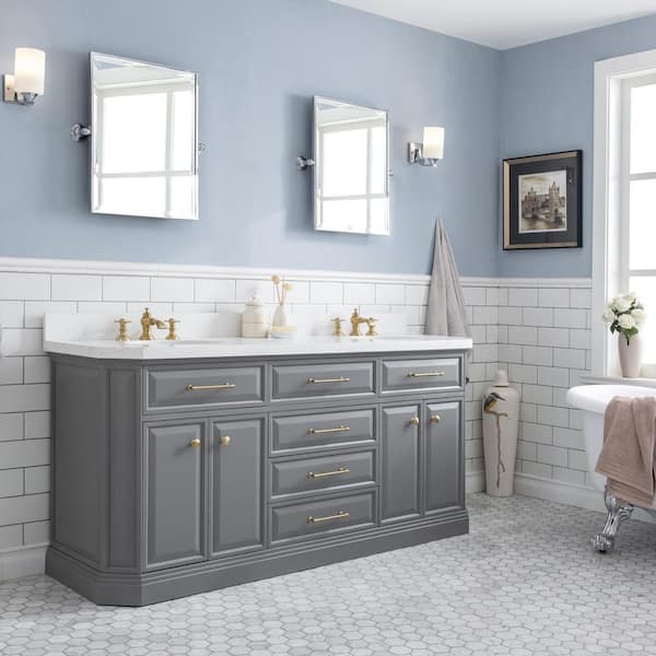 Palace 72 in. W x 22 in. D x 34 in. H Double Sink Bath Vanity in Cashmere Grey with Carrara White Quartz Top