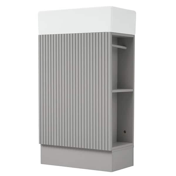 18.6 in. Single Sink Freestanding Gray Bath Vanity with White Ceramic Top, Two-tier Shelf, Toilet Paper Holder