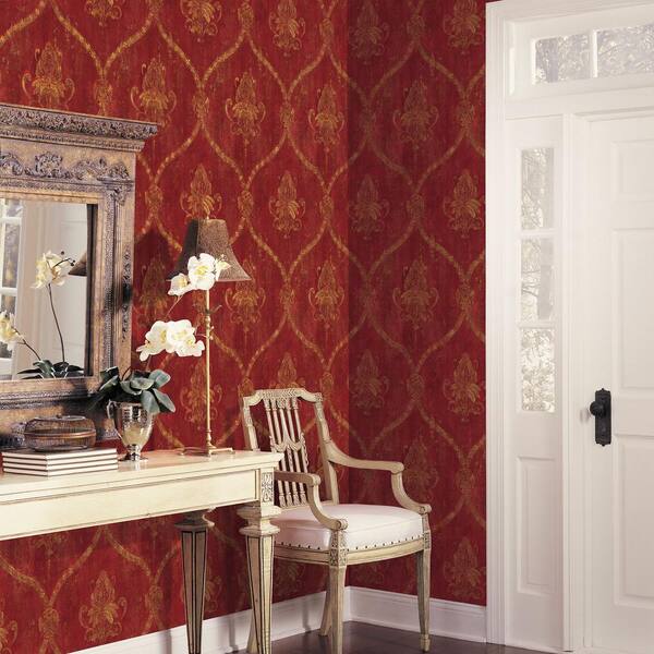 Norwall Regal Damask Wallpaper in Red, Tan, Ochre and Terra Cotta