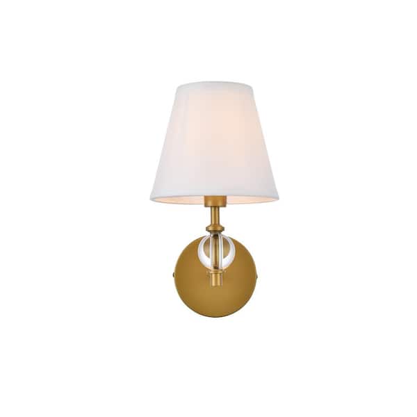 Unbranded Home Living 7 in. 1-Light Brass Vanity Light with Fabric Shade