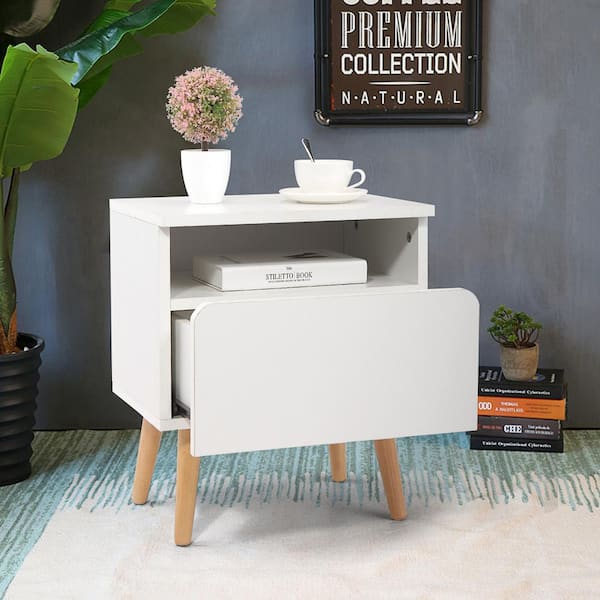 CIPACHO 1-Drawer White MDF Nightstand (H 18.1 x W 11.6 x D 15.6 ) in.