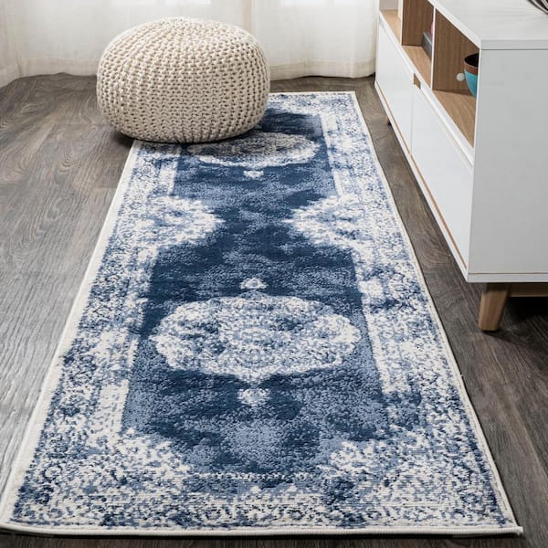 JONATHAN Y Rosalia Cottage Medallion Navy/Ivory 2 ft. x 10 ft. Runner Rug