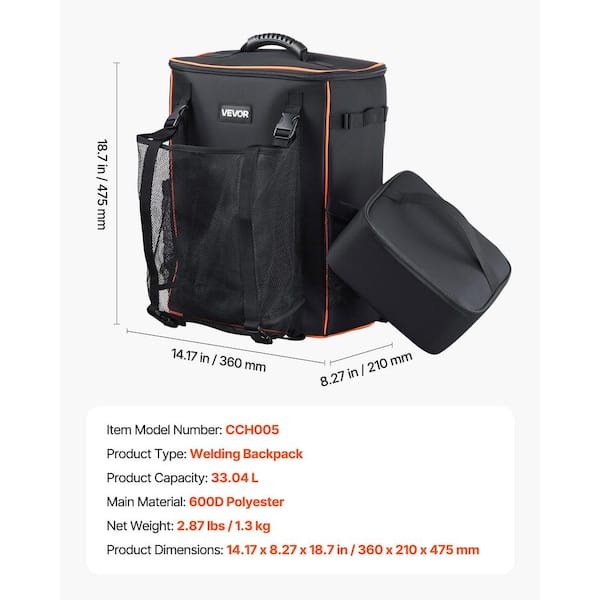 VEVOR Welding Backpack, 33L Insulated Bag, Helmet Bag, 600D
