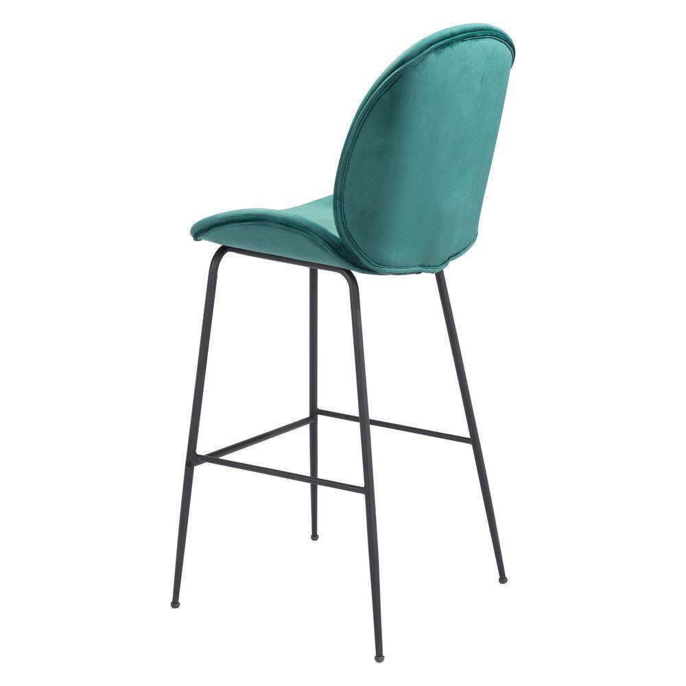 Teal Velvet and Black Steel Mid-Century Modern Bar Stool