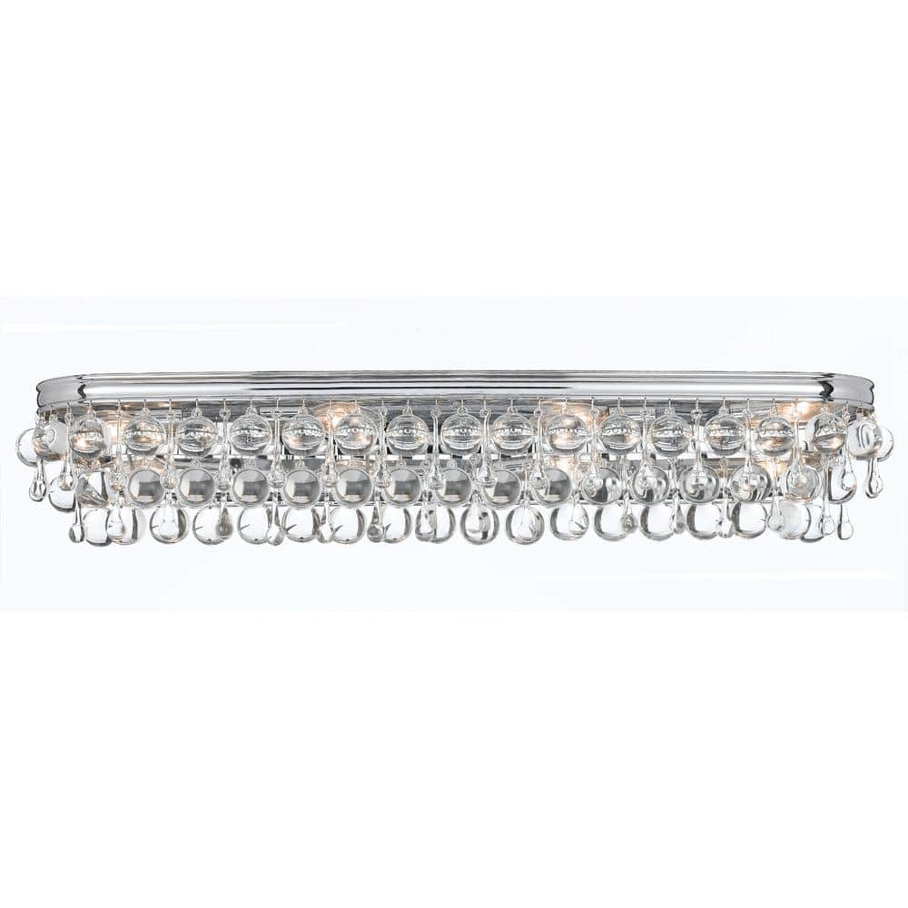 Polished Chrome 8-Light Dimmable Vanity Fixture with Clear Glass Drops