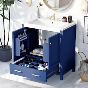 30 in. x 18 in. x 34 in. Multi-Functional Freestanding Storage Bath Vanity Cabinet in Blue with White Caremic Sink Top