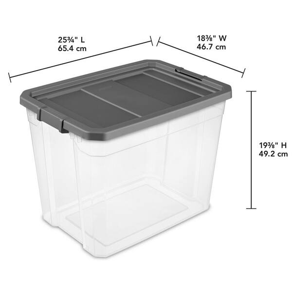 Sterilite 30 Gal Latching Tuff1 Storage Tote, Stackable Bin with Latch Lid,  Plastic Container to Organize Garage, Basement, Blue Base and Lid, 8-Pack