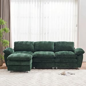101.6 in Wide Pillow Top Arm Polyester L-Shaped Modern Upholstered Modular Sectional Sofa in Green