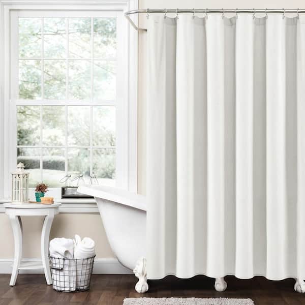 Lush Decor Boho Pom Pom Tassel Linen Shower Curtain, 72 x 72, Off White
