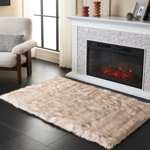 Faux Sheep Skin 3 ft. x 5 ft. Beige/Brown Flokati Solid Color Area Rug