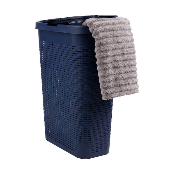 Mind Reader Navy 23.5 in. H x 10.4 in. W x 18 in. L Plastic 40L Slim Ventilated Rectangle Laundry Hamper with Lid