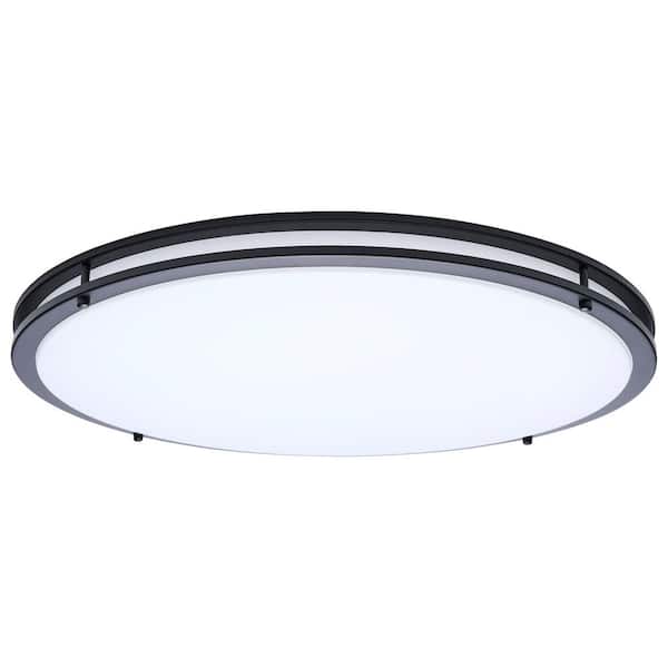 Glamour 24 in. 250-Watt Equivalent 1-Light Black Transitional Selectable LED Flush Mount, White Acrylic Lens