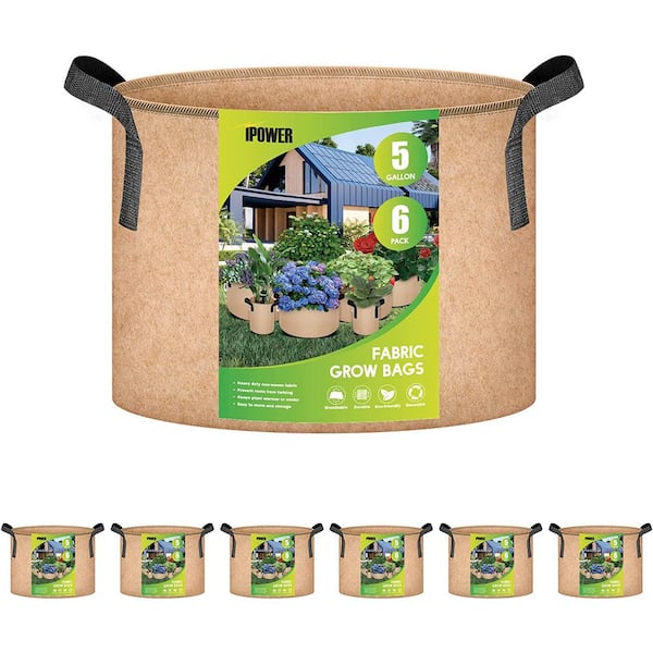 5-Pack 2 Gallons Grow Bags Heavy Duty Thickened Nonwoven Fabric Pots with Strap Handles Tan