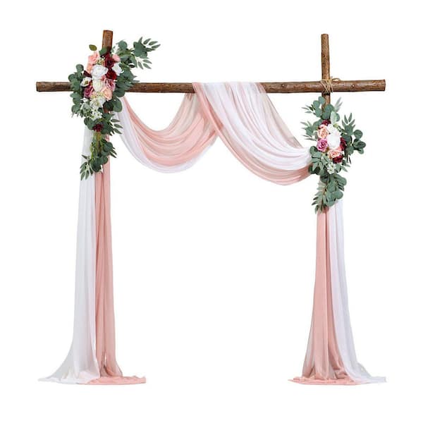 (4-Pack) 5 in. x 13.6 in. Artificial Wedding Arch Arbor Flowers Kit with Draping Fabric, Blush Pink and Ivory Backdrop
