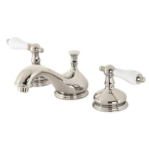 Heritage 8 in. Widespread 2-Handle Bathroom Faucets with Brass Pop-Up in Polished Nickel