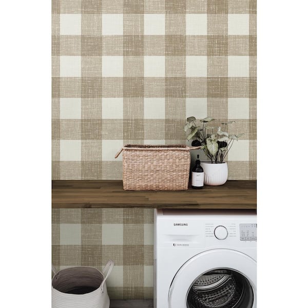 Tiny Tots 2-Collection Greige/White Matte Finish Traditional Plaid Design  Non-Woven Paper Wallpaper Roll