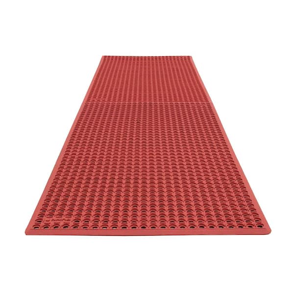 Rhino Anti-Fatigue Mats K-Series Comfort Tract Red 3 ft. x 10 ft. x 1/2 in. Grease-Proof Rubber Kitchen Mat