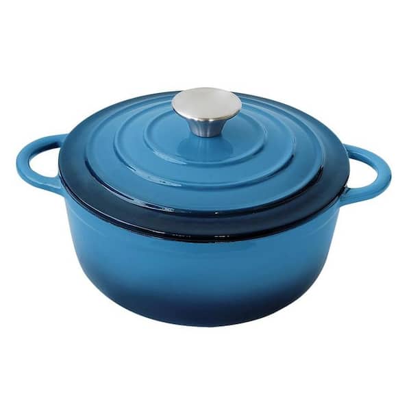 3 qt. Round Enamel Cast Iron Dutch Oven Red Gradient Finish Compatible with Gas Ceramic Electric Induction with Lid