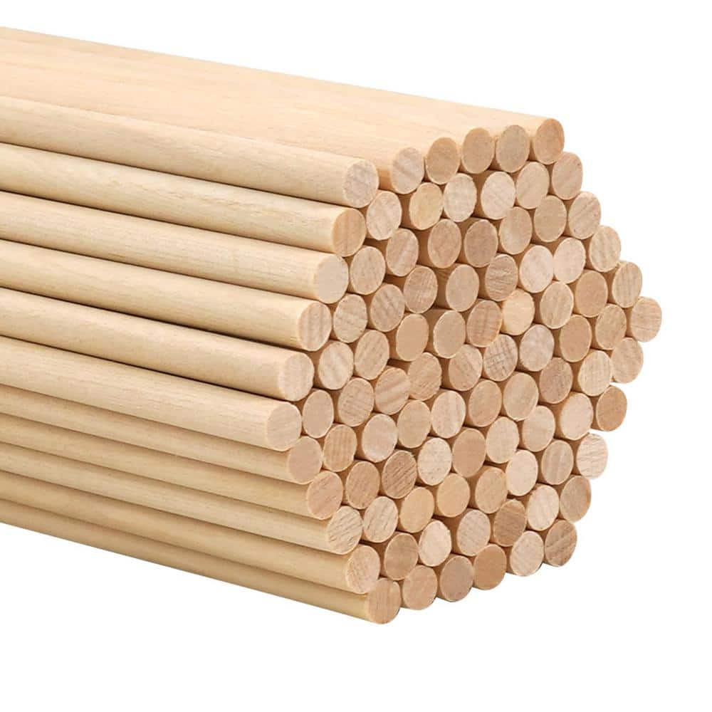 100-Piece 12 in. x 0.25 in. Dowel Rods Wood Sticks Wooden Dowel Rods for Cr