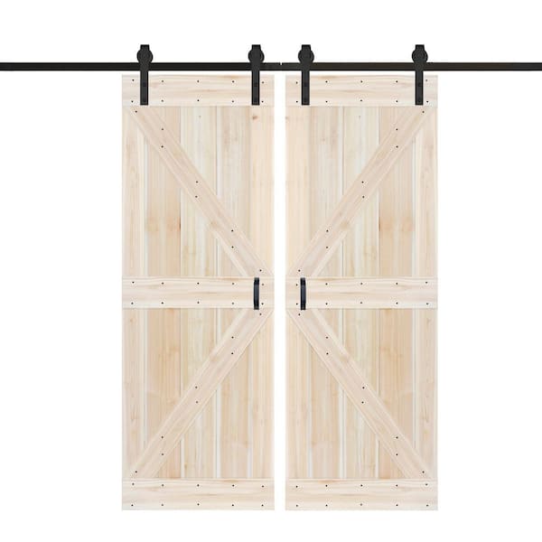 ISLIFE K Series 60 in. x 84 in. Unfinished DIY Solid Wood Double Sliding Barn Door with Hardware Kit