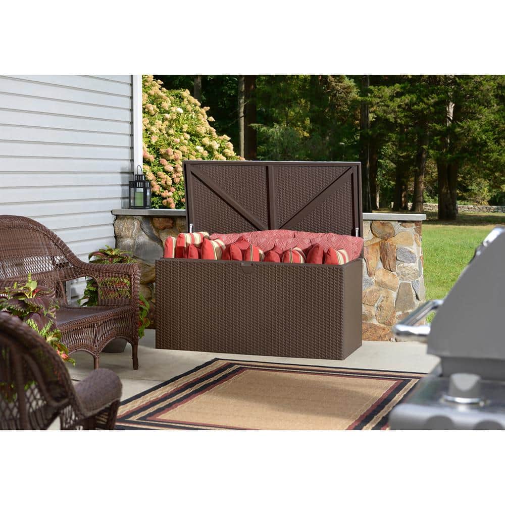 Espresso Metal and Wicker Outdoor Storage Deck Box