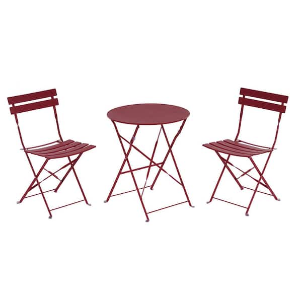 Inner Decor Seymo Red 3-Piece Metal Frame Folding Outdoor Bistro Set with Table