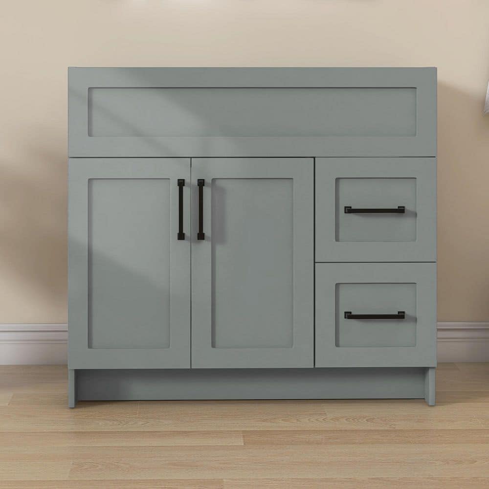 Unassembled 36 in. MDF Bath Vanity Cabinet without Top in Sky Grey with 2-Right Drawers and 2-Left Door Soft Closing price history on PriceWatchPro
