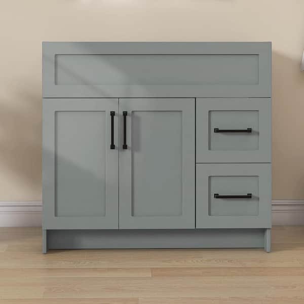 Unassembled 36 in. MDF Bath Vanity Cabinet without Top in Sky Grey with 2-Right Drawers and 2-Left Door Soft Closing