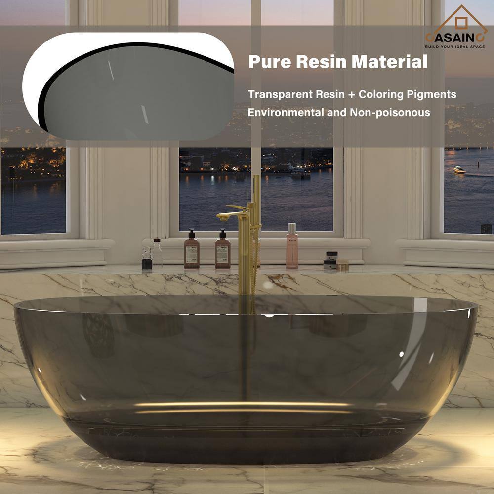 67'' x 30'' Black Transparent Resin Freestanding Soaking Bathtub