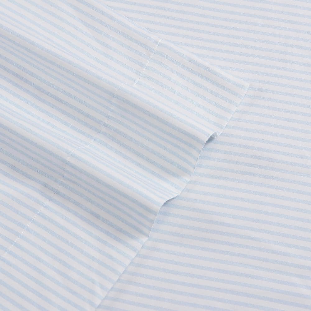 Queen Blue Cotton Sateen Floral Sheet Set